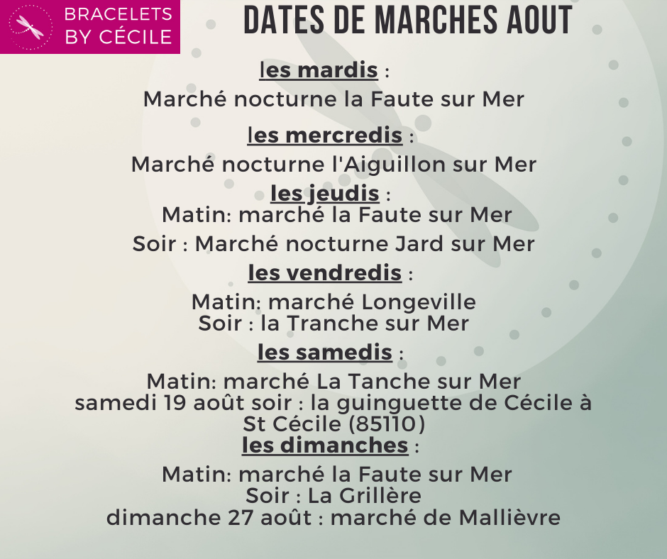 planning des marchés d'Août 