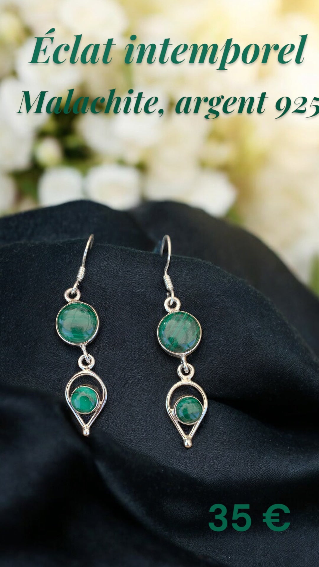 Boucles d'oreilles en Malachite ,  Argent 925